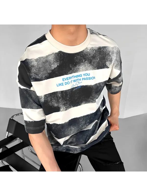 Oversized Striped Crew Neck T-shirt - Ootdmw.com 