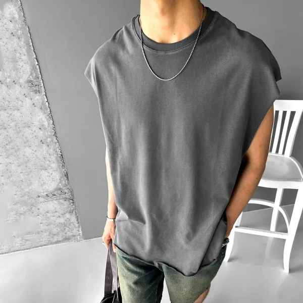 Oversized Crew Neck Sleeveless T-shirt - Ootdyouth.com 