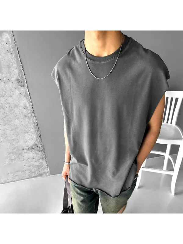 Oversized Crew Neck Sleeveless T-shirt - Timetomy.com 