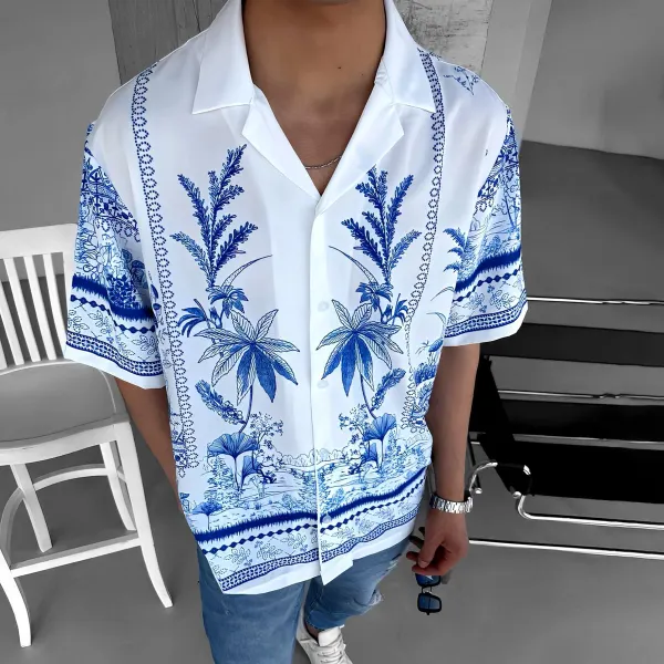 Oversized Floral Cuban Collar Short Sleeve Shirt - Nicheten.com 