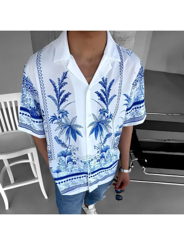 Oversized Floral Cuban Collar Short Sleeve Shirt - Anrider.com 