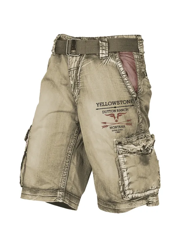 Men's Vintage West Yellowstone Distressed Utility Cargo Shorts - Anrider.com 