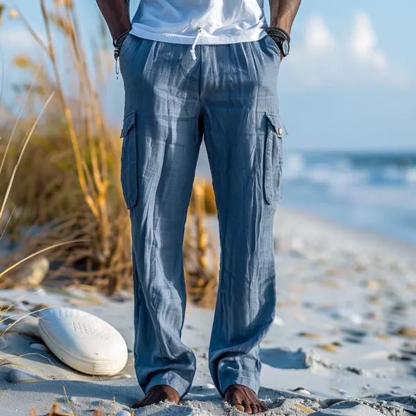 Men's Casual Retro Linen Trousers Holiday Seaside Ethnic Style Elegant Long Linen Trousers - Anurvogel.com 