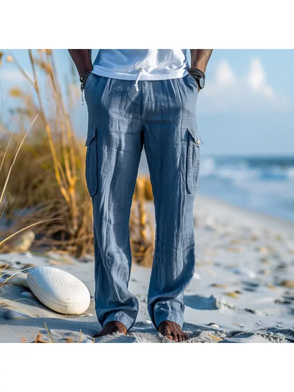 Men's Casual Retro Linen Trousers Holiday Seaside Ethnic Style Elegant Long Linen Trousers - Anrider.com 