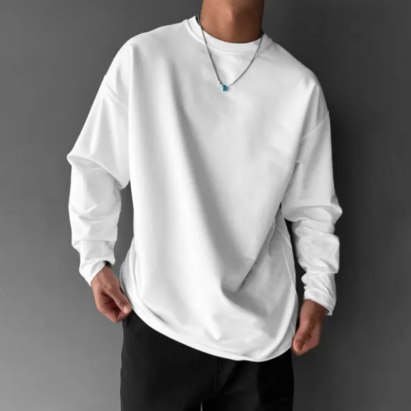 230g Pure Cotton Round Neck Loose And Comfortable Long-sleeved T-shirt Unisex Casual Fashion Solid Color Bottoming Shirt - Spiretime.com 