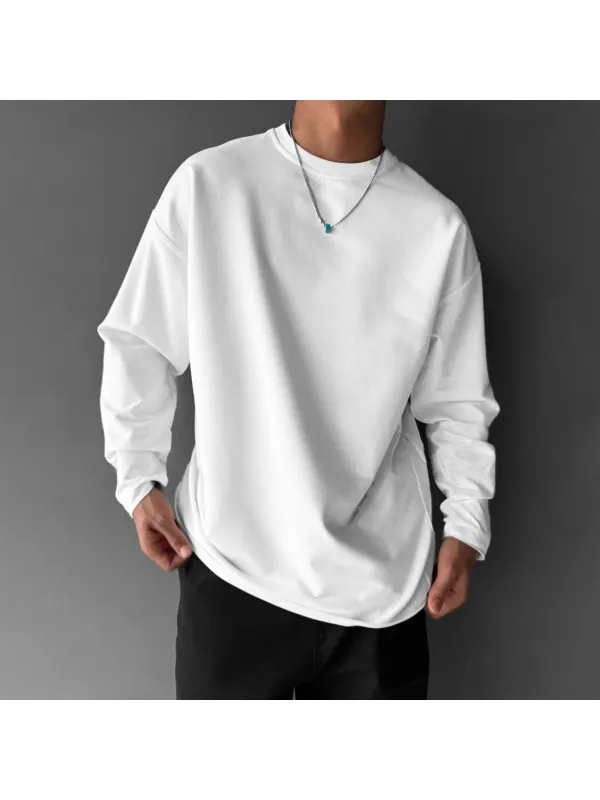 230g Pure Cotton Round Neck Loose And Comfortable Long-sleeved T-shirt Unisex Casual Fashion Solid Color Bottoming Shirt - Anrider.com 