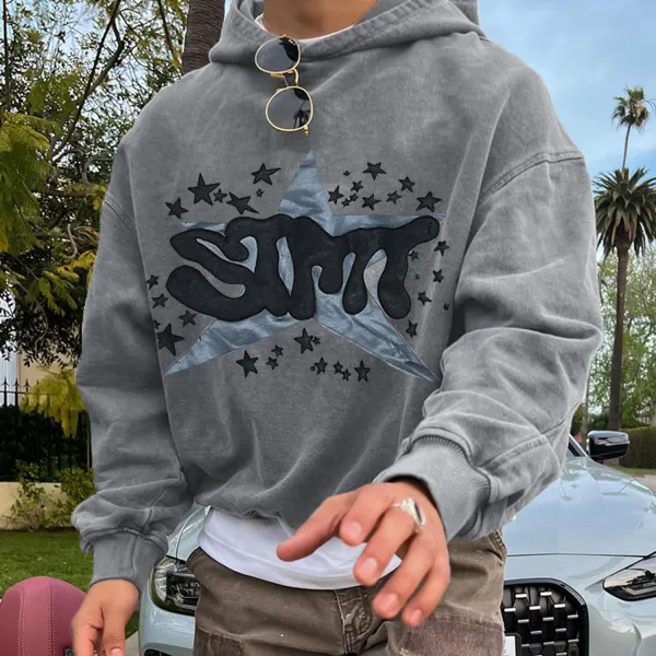 Retro Street Letter Star Design Hoodie - Ootdyouth.com 