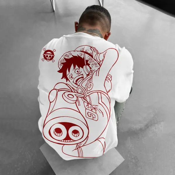 Unisex Casual Oversized Anime Print T-Shirt Luffy T-Shirt - Yiyistories.com 