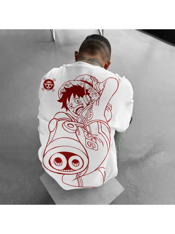 Unisex Casual Oversized Anime Print T-Shirt Luffy T-Shirt - Anrider.com 