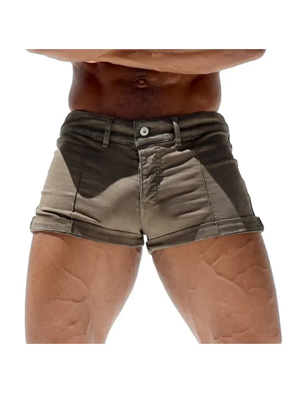 Men's Skinny Stretch Button Zip Shorts - Anrider.com 