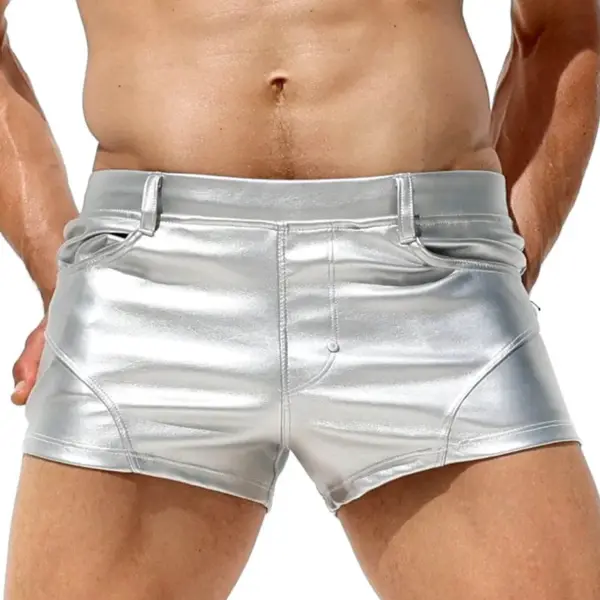 Men's Solid Slim Fit Simple Faux Leather Shorts - Fineyoyo.com 
