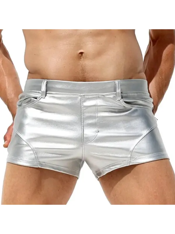 Men's Solid Slim Fit Simple Faux Leather Shorts - Anrider.com 