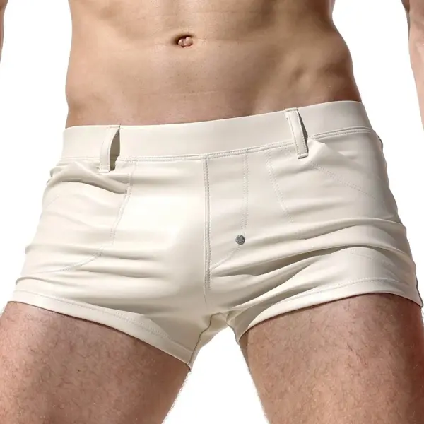 Men's Solid Fit Sexy Faux Leather Shorts - Fineyoyo.com 