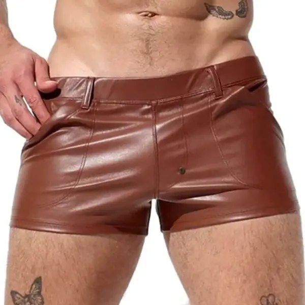 Men's Solid Slim Fit Faux Leather Shorts - Keymimi.com 