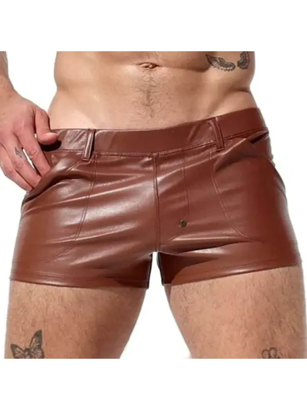 Men's Solid Slim Fit Faux Leather Shorts - Anrider.com 