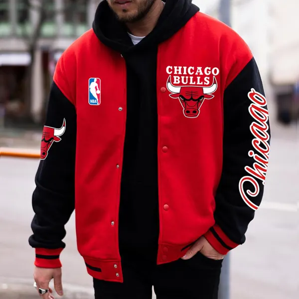 Men's Casual Chicago Red Chicago Basketball Print Baseball Jacket - Anurvogel.com 