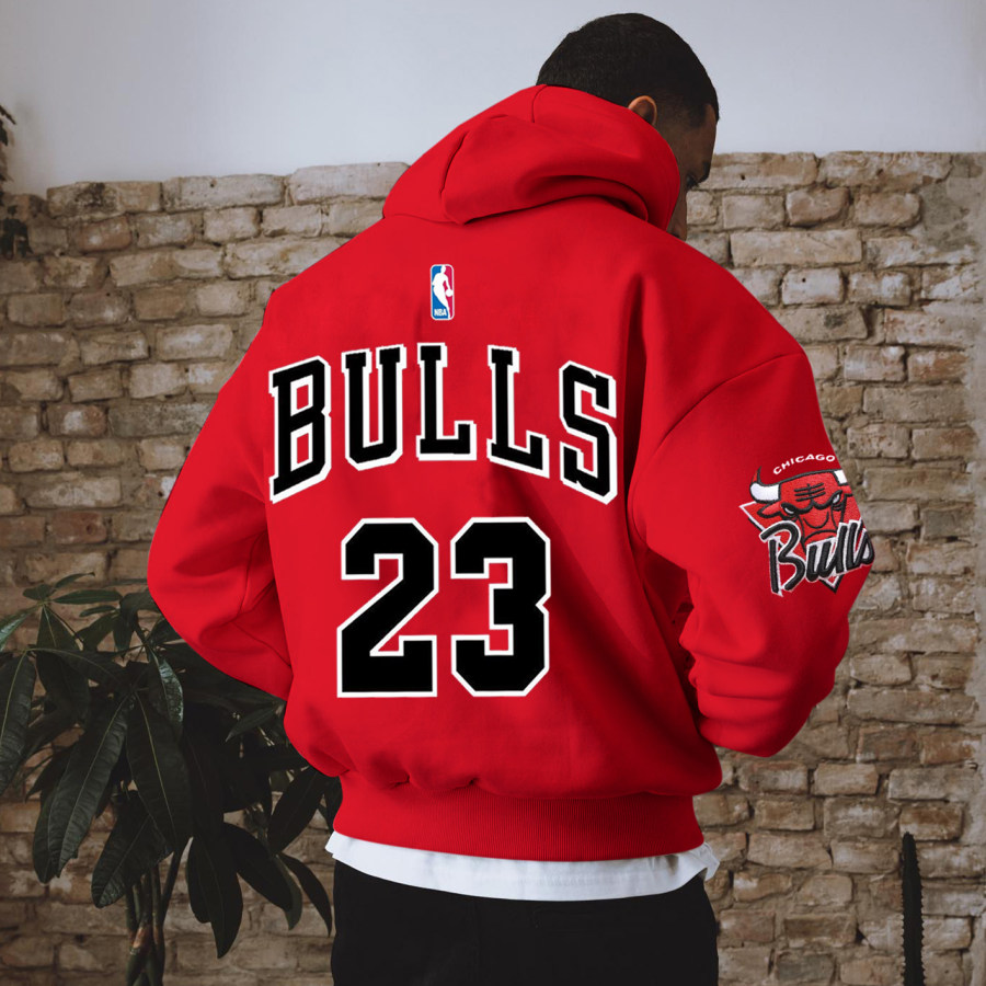 

Oversized Comfortable Casual Chicago Red Chicago Basketball Print Hooded Sweatshirt Pullover