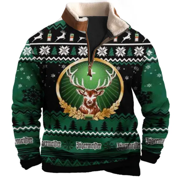 Unisex 1/4 Zip Collar Fun 3D Printed Christmas Sweatshirt - Spiretime.com 