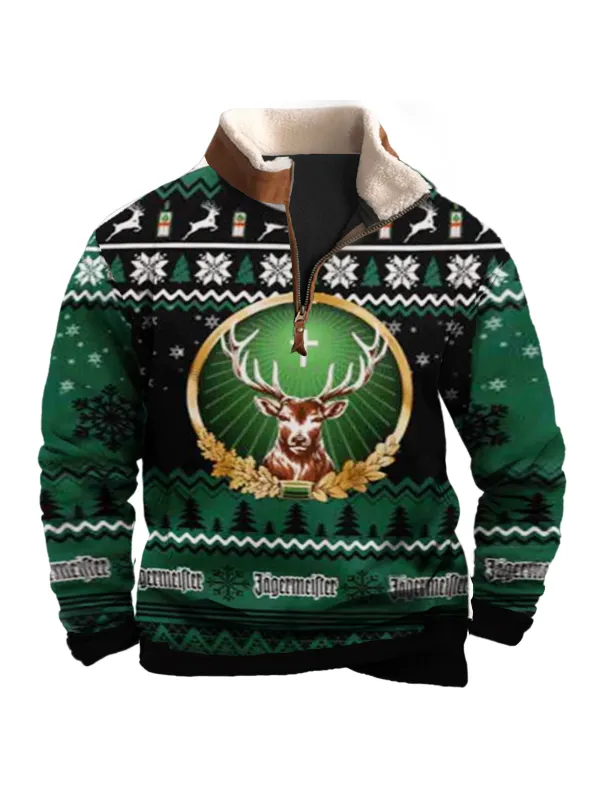 Unisex 1/4 Zip Collar Fun 3D Printed Christmas Sweatshirt - Ootdmw.com 