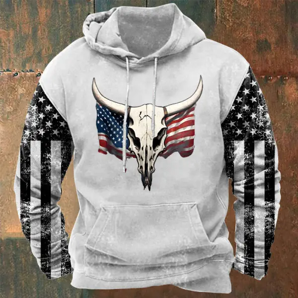 Men's Hoodie Vintage American Flag Skull Pocket Long Sleeve Daily Tops - Spiretime.com 