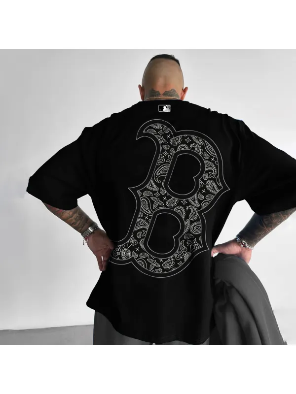 Men's Boston Baseball Print Streetwear Oversized T-Shirt - Anrider.com 
