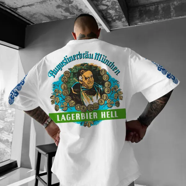 Unisex Casual Oversized Beer Hell Graphic Print T-Shirt - Cotosen.com