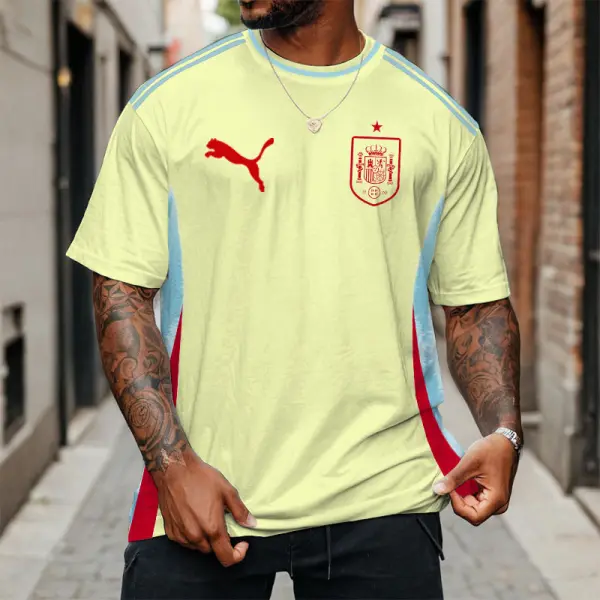 Men's Spain Away Jersey Football Print Loose Short Sleeve Oversized T-Shirt - Wayrates.com 