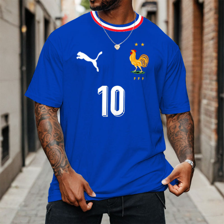 

Men's France 10 Home Jersey Football Print Loose Short Sleeve Oversized T-Shirt