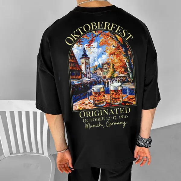 Oversized Unisex Oktoberfest Print Casual T-Shirt - Ootdyouth.com 