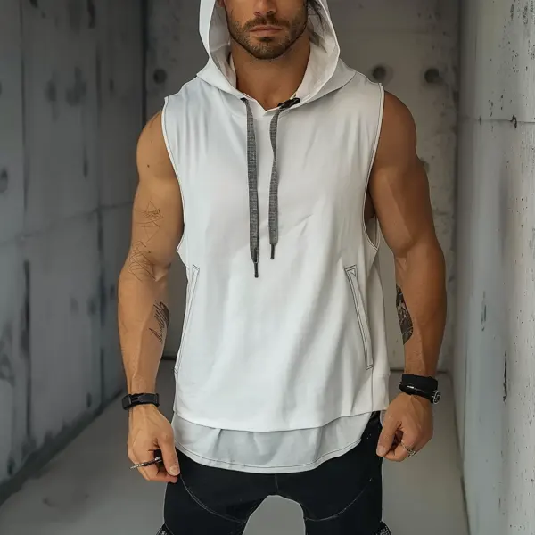 Men's Drawstring Hooded Vest - Menilyshop.com 