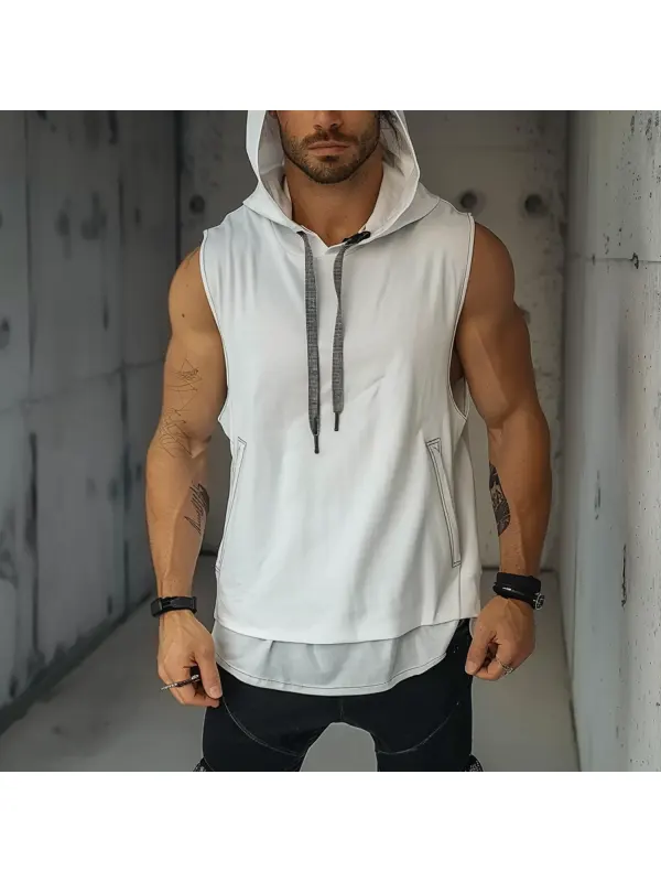 Men's Drawstring Hooded Vest - Timetomy.com 