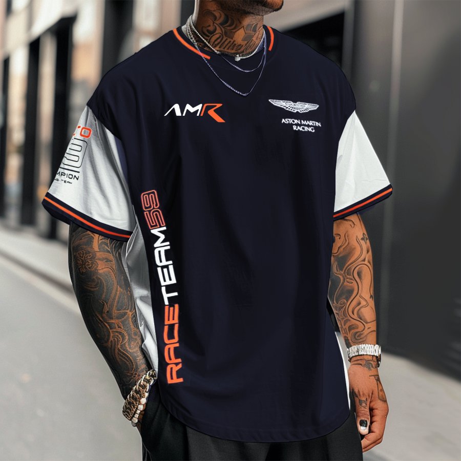 

Men's Race Car Contrast Color Print Summer Daily Loose Short Sleeve T-shirt