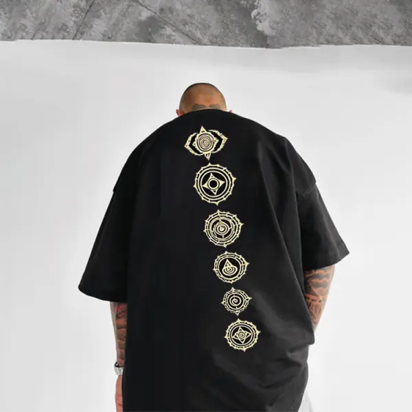 Men's T-shirt Retro Pattern Round Neck Short Sleeve Top Black - Ootdyouth.com 