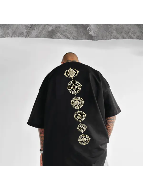 Men's T-shirt Retro Pattern Round Neck Short Sleeve Top Black - Anrider.com 