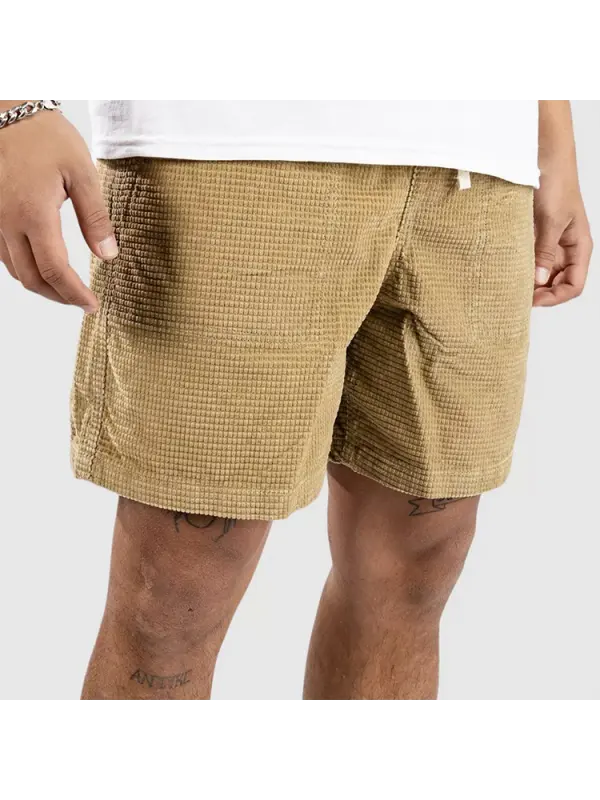 Vintage Corduroy Waffle 5 Inch Men's Shorts Surf Beach Shorts Everyday Casual Khaki - Anrider.com 