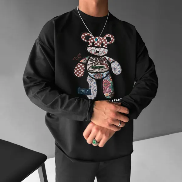 Bear Print Crew Neck Sweatshirt - Localziv.com 