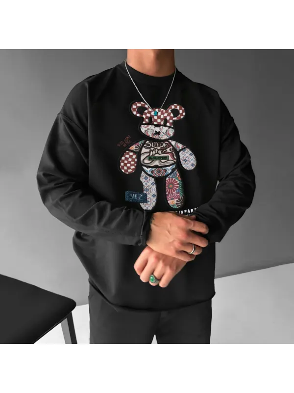 Bear Print Crew Neck Sweatshirt - Ootdmw.com 