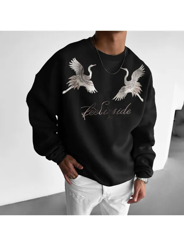 Men's Crane Letter Crew Neck Sweatshirt - Timetomy.com 