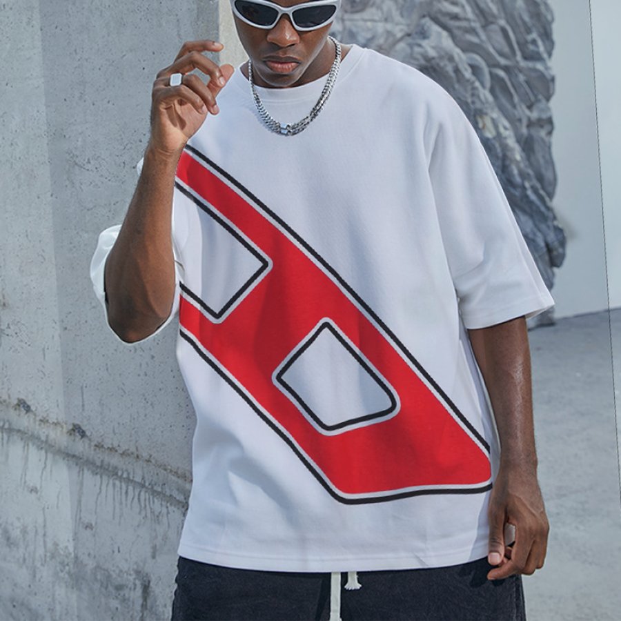 

Men's Oversized Color Block Street Graphic Print T-shirt