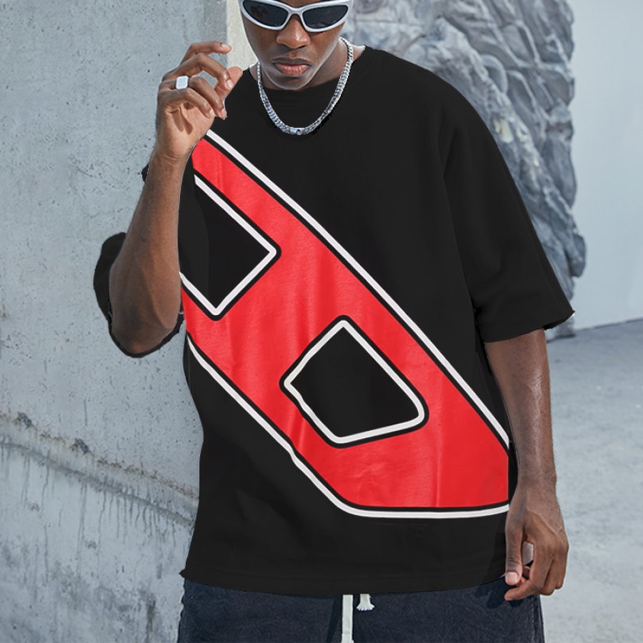 

Men's Oversized Color Block Street Graphic Print T-shirt