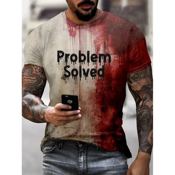 Mens Bloody Problem Solved Halloween Print T-Shirt - Ootdyouth.com 