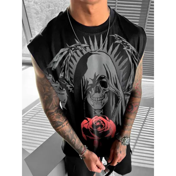 Men's Skull Angel Art Illustration Printed Casual Cotton Vest - Ootdyouth.com 