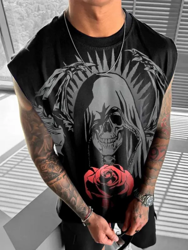 Men's Skull Angel Art Illustration Printed Casual Cotton Vest - Timetomy.com 