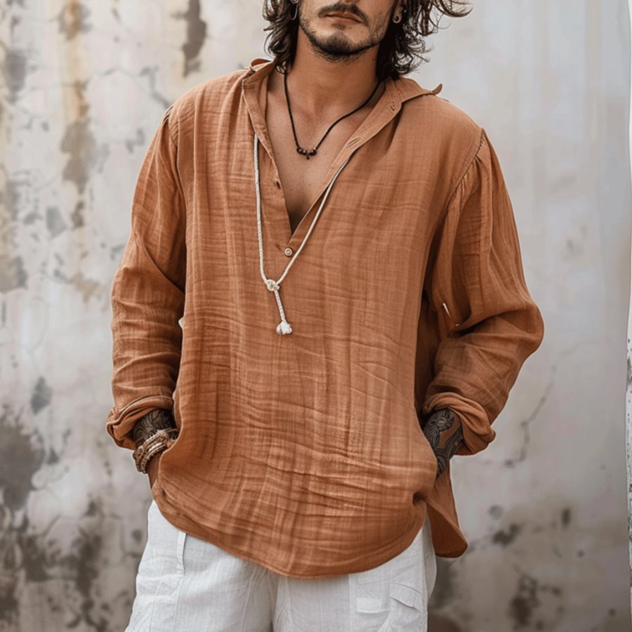 

Men's Linen Plain Casual Hooded Shirt