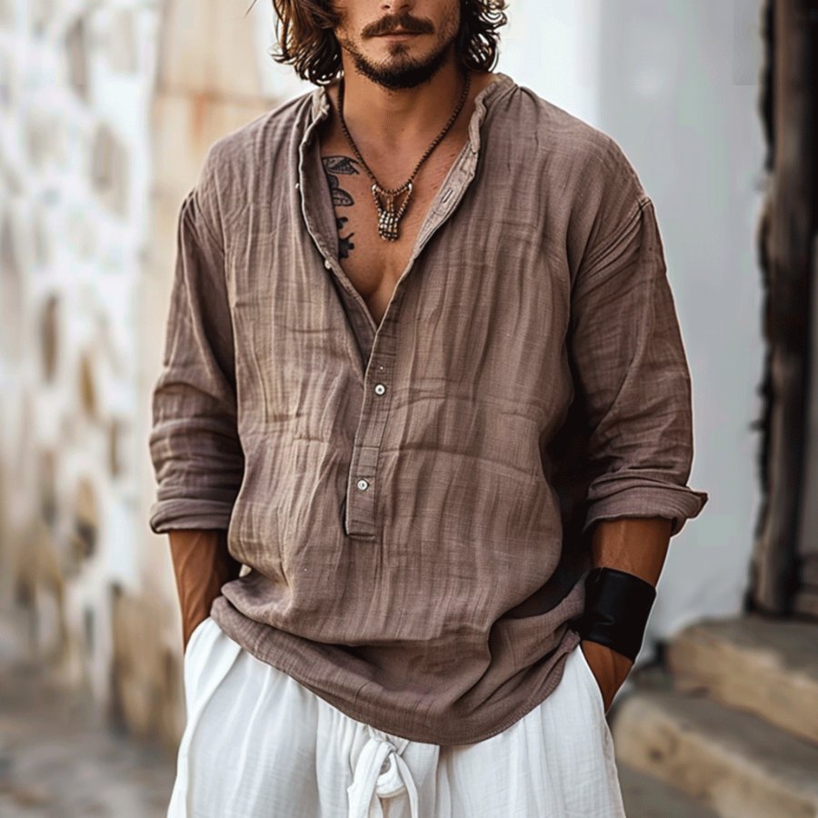 

Men's Holiday Linen Casual Plain Simple Hoodie Shirt
