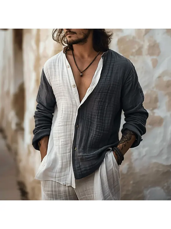 Men's Linen Contrast Button-down Shirt - Anrider.com 