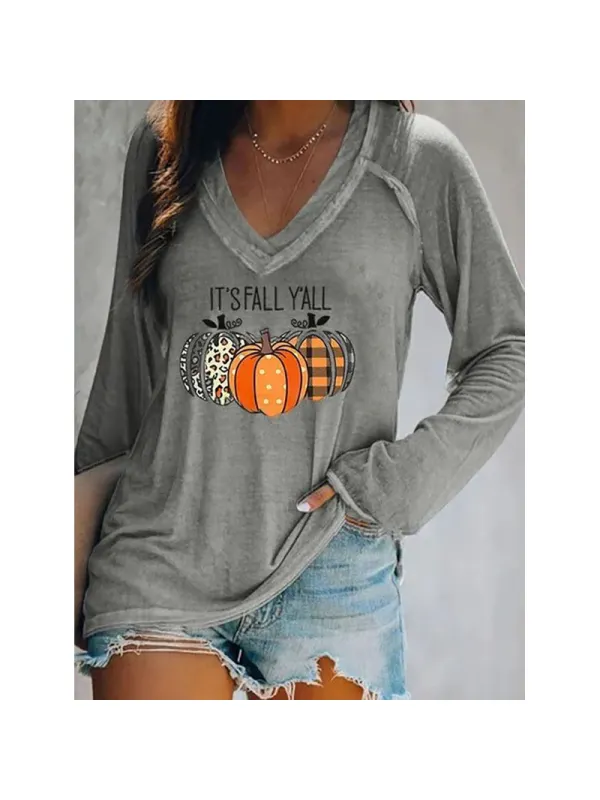 Women's Pumpkin Halloween Print T-Shirt - Anrider.com 