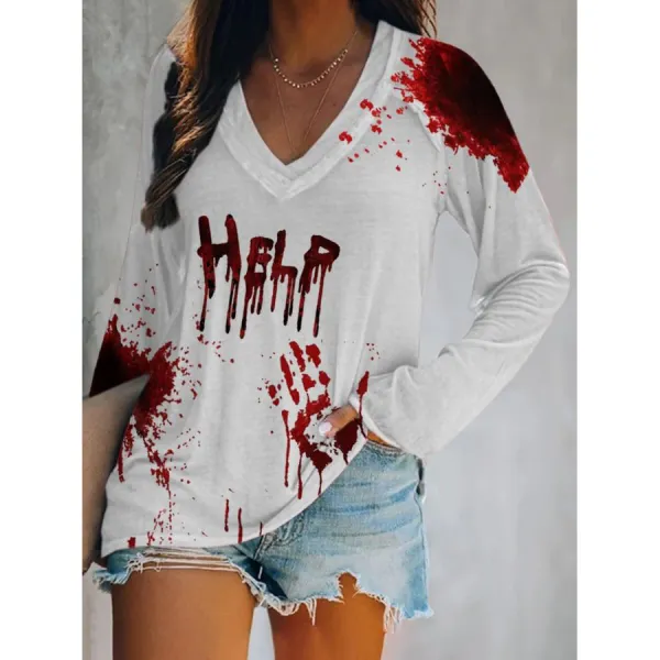 Women's Help Halloween Print T-Shirt - Dozenlive.com 