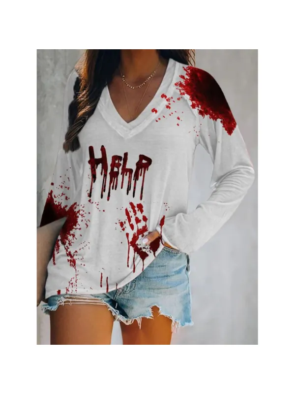 Women's Help Halloween Print T-Shirt - Anrider.com 