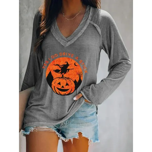 Women's Pumpkin Halloween Print T-Shirt - Dozenlive.com 